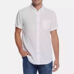 Weatherproof Vintage Mens Short Sleeve Washable Linen Woven Shirt White Small